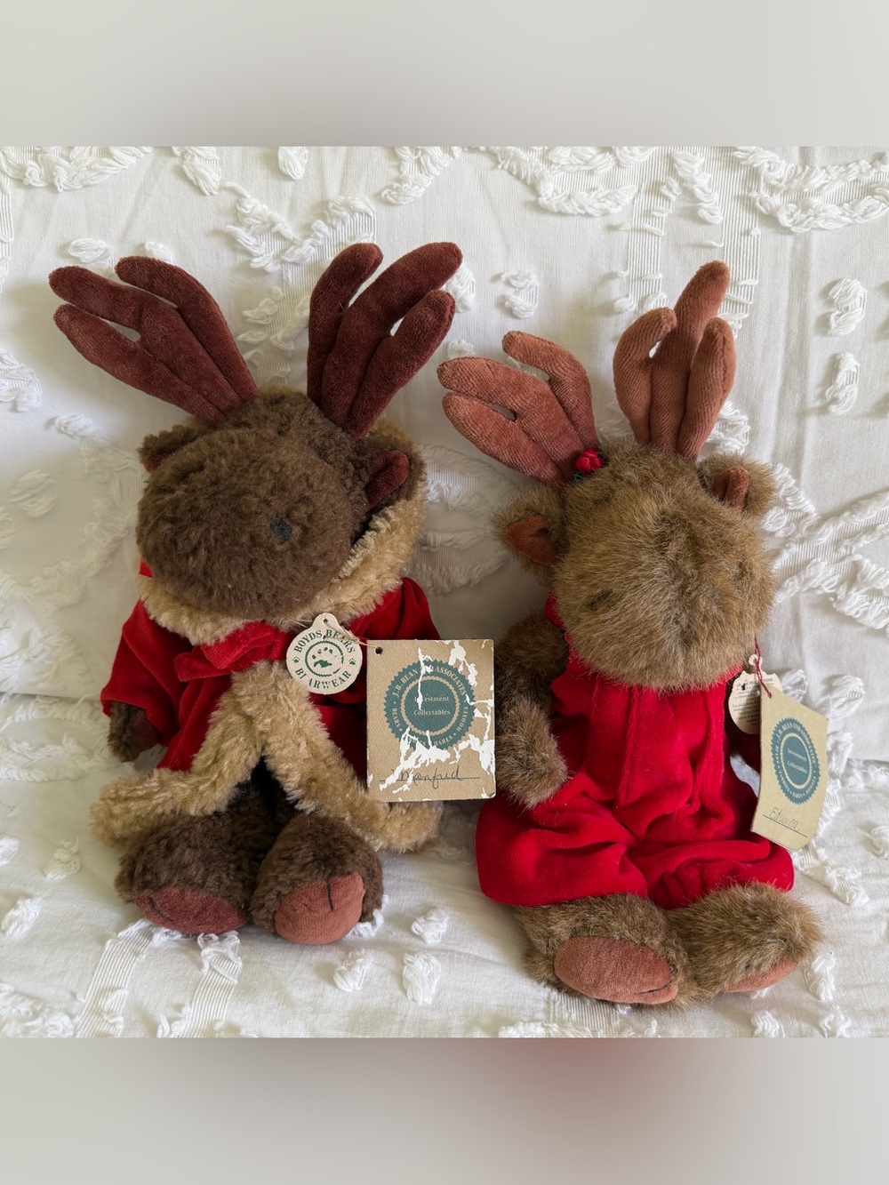VINTAGE Original Boyds Bears “Manfred” and “Edwina” Moose Pair with Red Coats